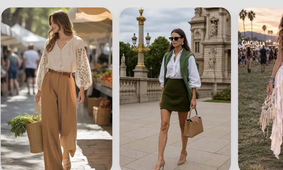 Three full-body looks produced by the virtual try-on feature